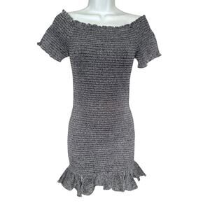 Olivaceous Black Silver Metallic Ruffle Hem Bodycon Mini Dress